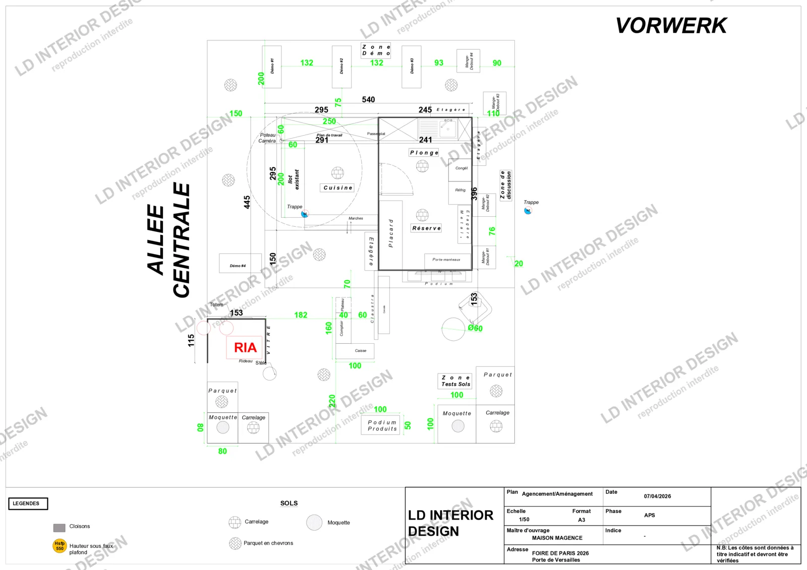 Plan technique d'agencement du stand Vorwerk pour la Foire de Paris, dessiné par LD Interior Design