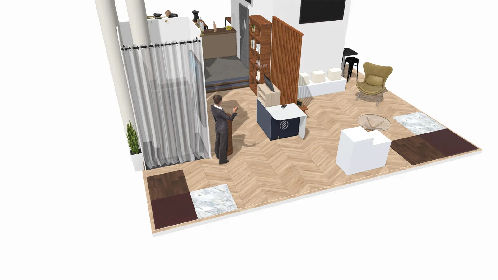 Vue 3D de conception du stand Vorwerk Kobold et Thermomix - vue 3