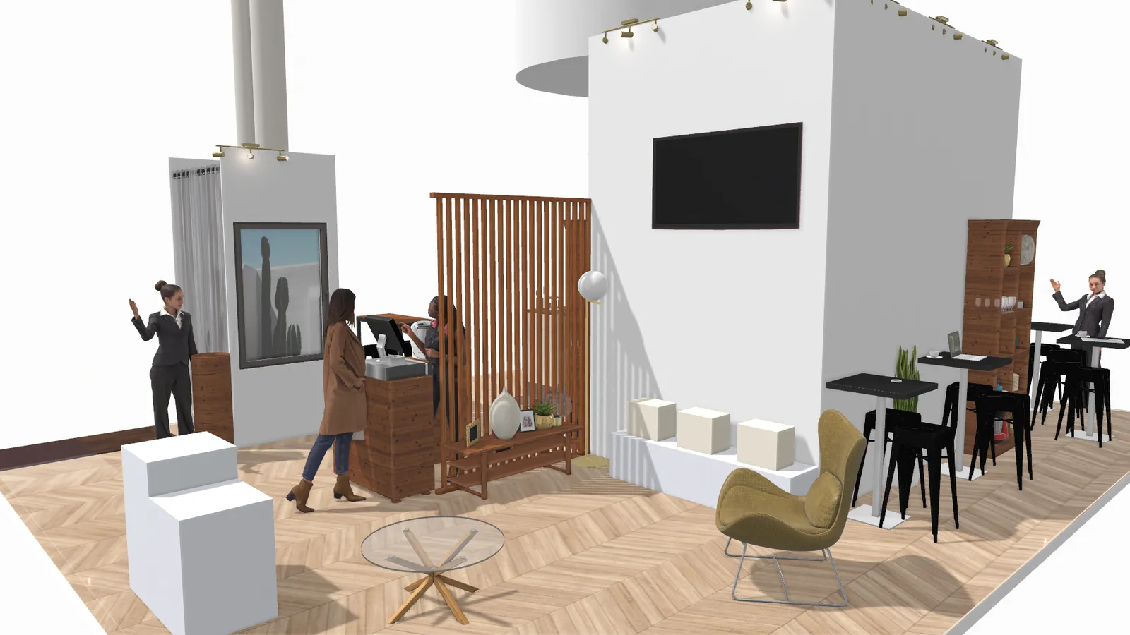 Vue 3D de conception du stand Vorwerk Kobold et Thermomix - vue 5
